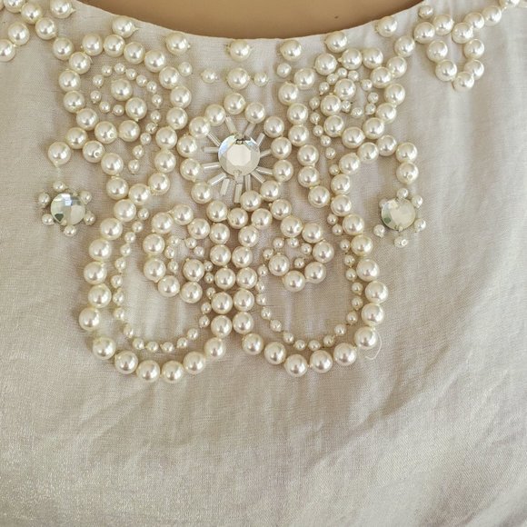 VTG Adrianna Papell Beaded Sleeveless Dress Women's 10 Rayon Ivory Lined Ruffles - Picture 8 of 15